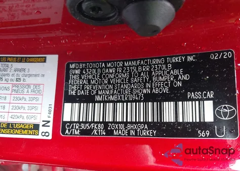 2020 Toyota C-Hr Xle from USA, damaged, VIN NMTKHMBX1LR109473